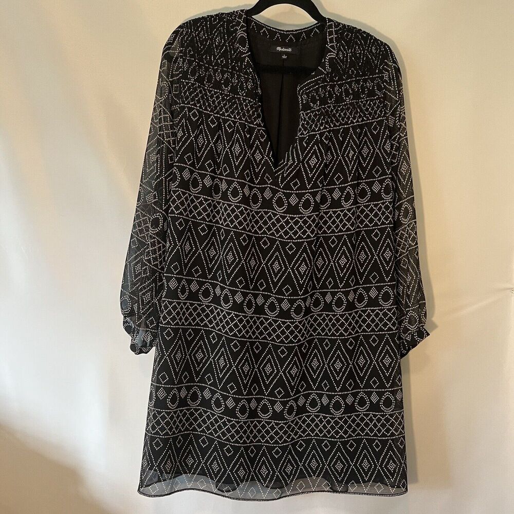 Madewell $158 Smock Dress in Caravan Print Tribal True Black Sz Large EUC